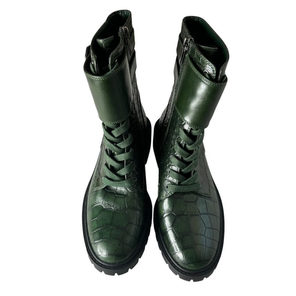 Vince Camuto Fawdry Croc Embossed Buckle Combat Boots Green Size 5.5 - Picture 2 of 5
